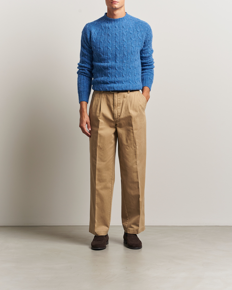 Uomini | Maglieria | Morris | Brushed Cable Sweater Blue