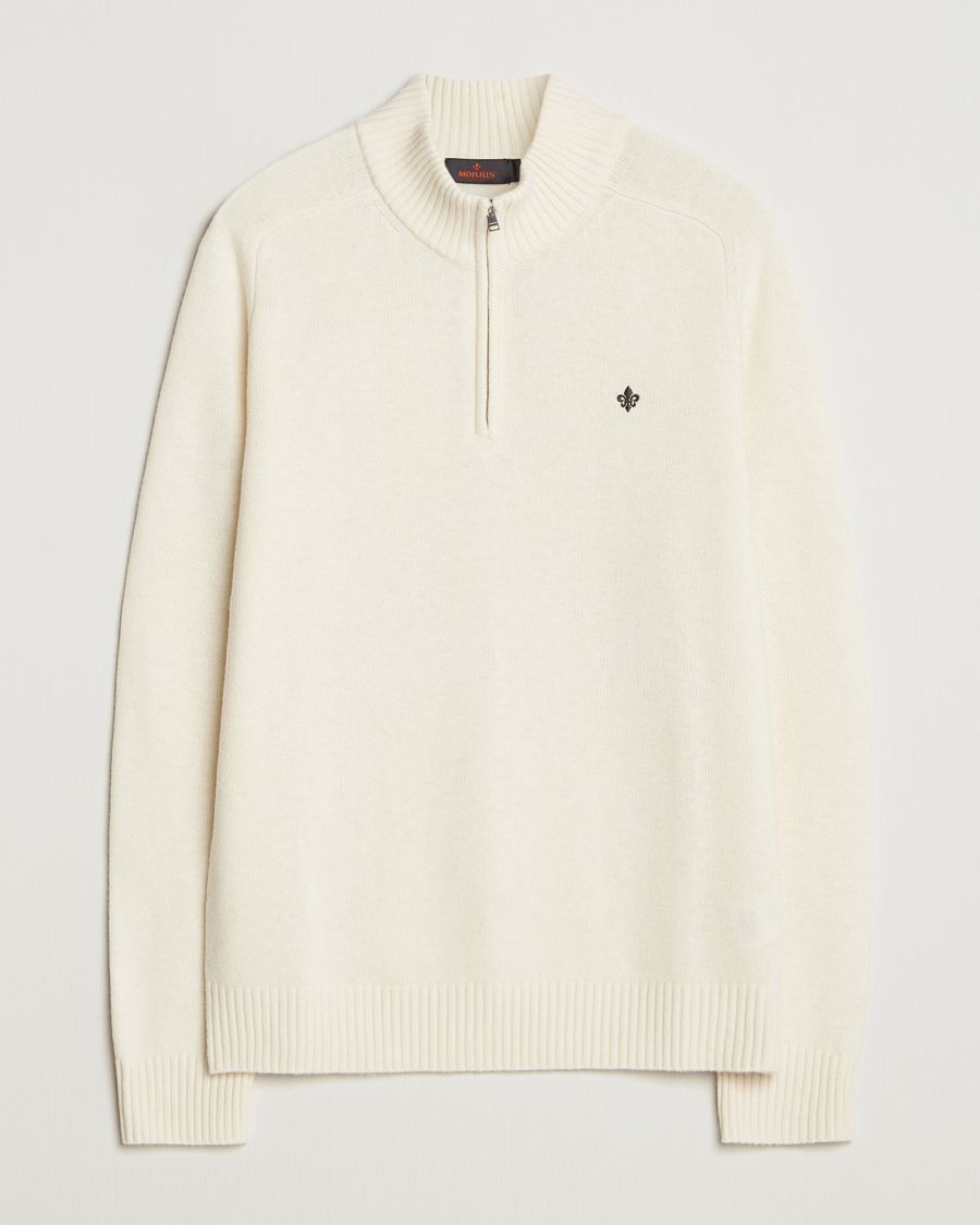 Uomini | Maglieria | Morris | Hertford Lambswool Merino Half Zip Off White