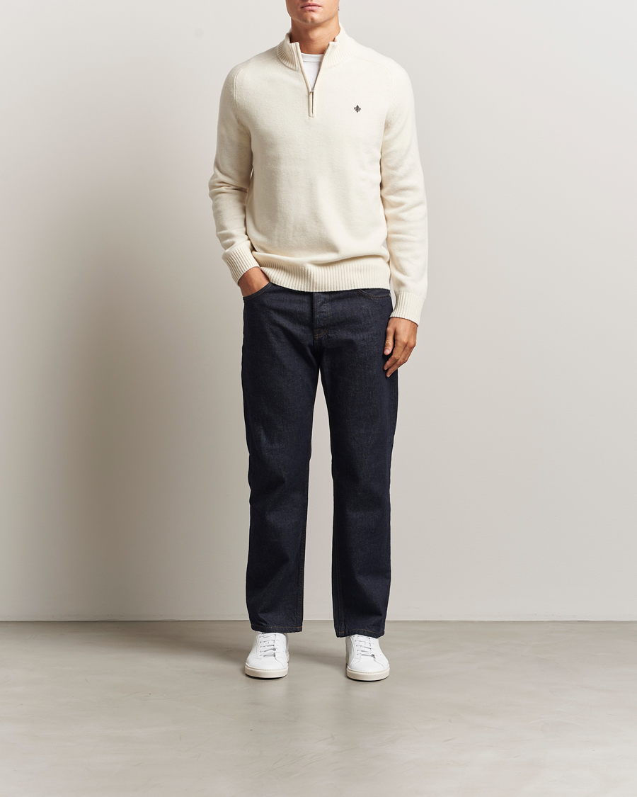 Uomini | Maglieria | Morris | Hertford Lambswool Merino Half Zip Off White
