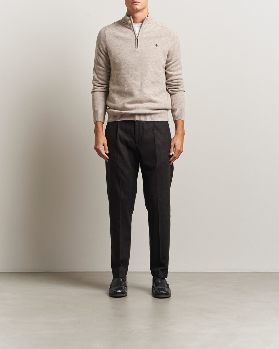 Uomini | Maglieria | Morris | Hertford Lambswool Merino Half Zip Khaki