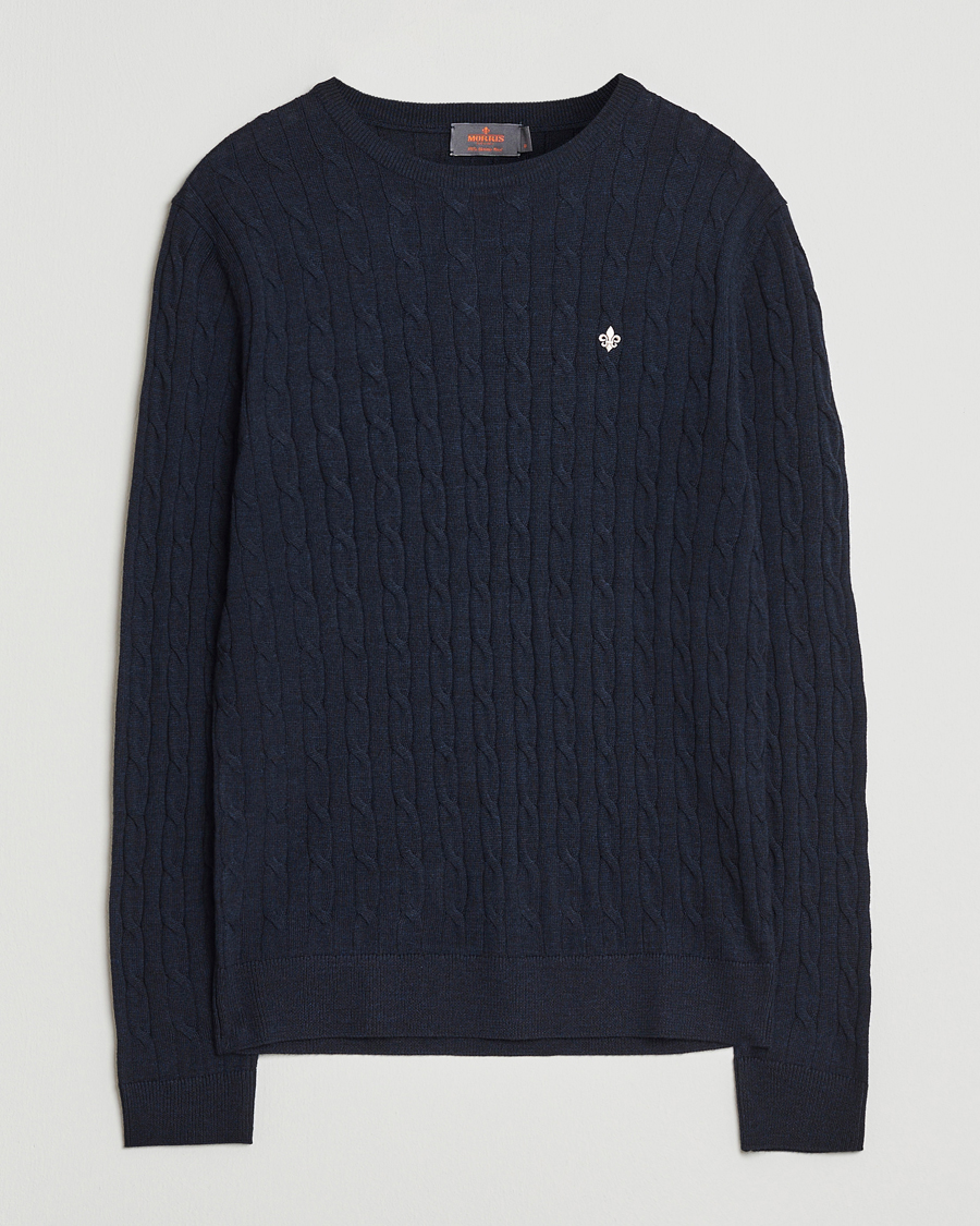 Uomini | Maglieria | Morris | Merino Cable O-Neck Navy