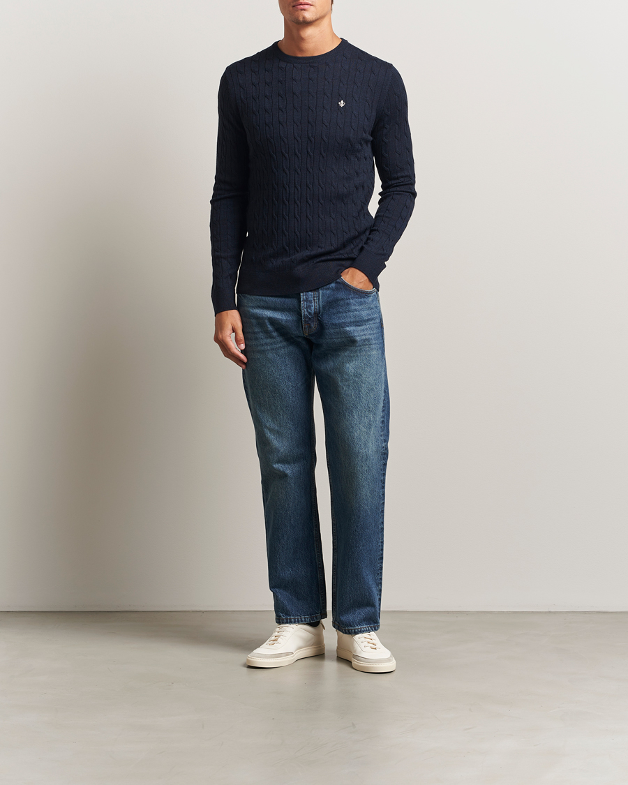 Uomini | Maglieria | Morris | Merino Cable O-Neck Navy