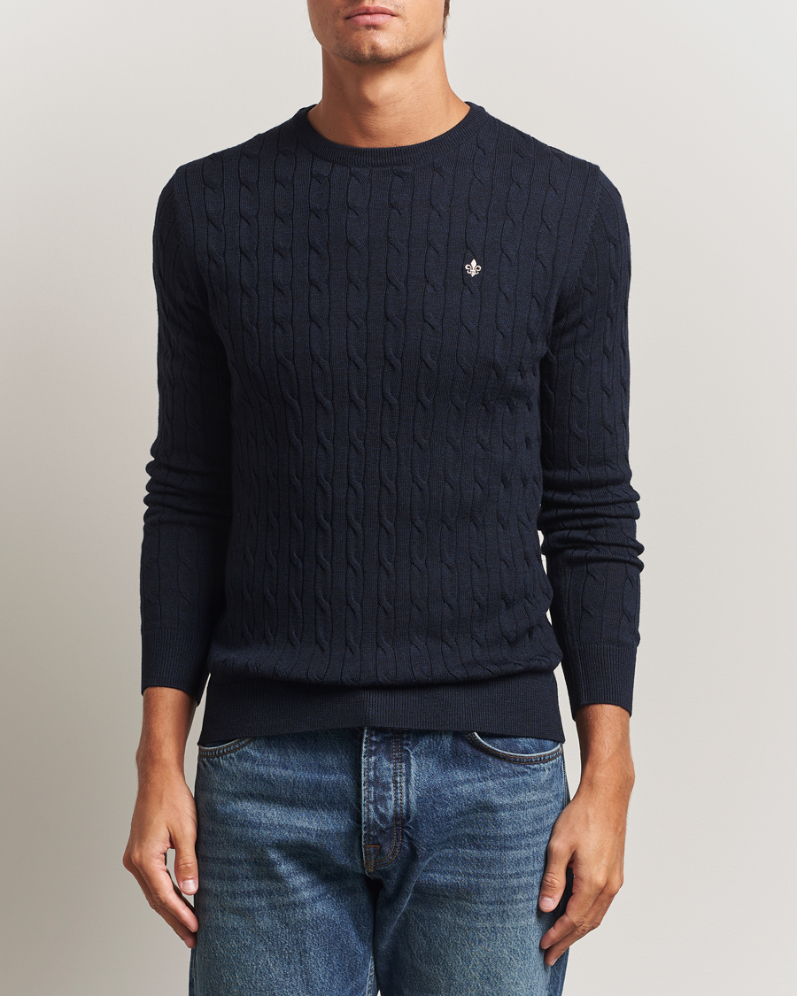 Uomini | Maglieria | Morris | Merino Cable O-Neck Navy