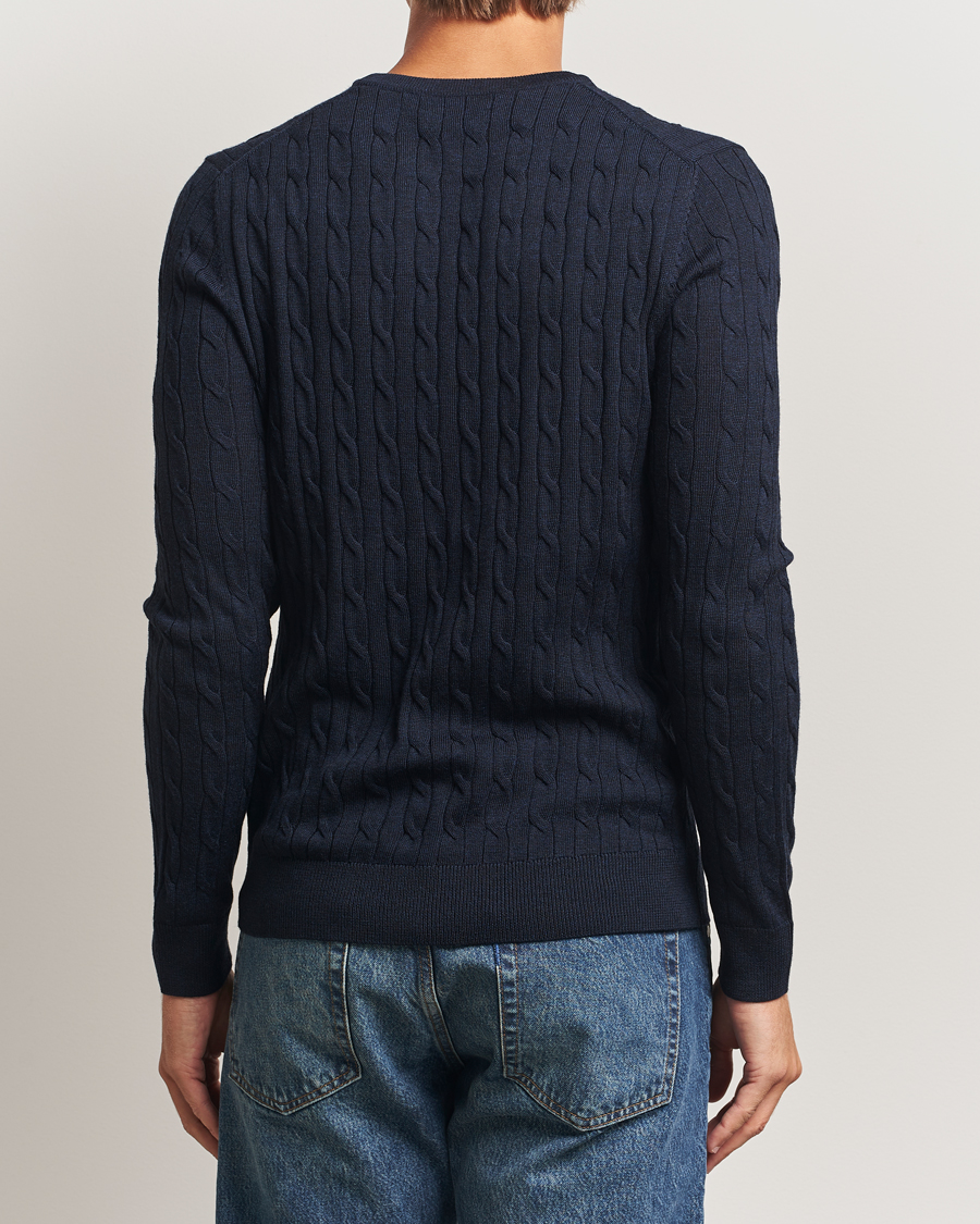 Uomini | Maglieria | Morris | Merino Cable O-Neck Navy