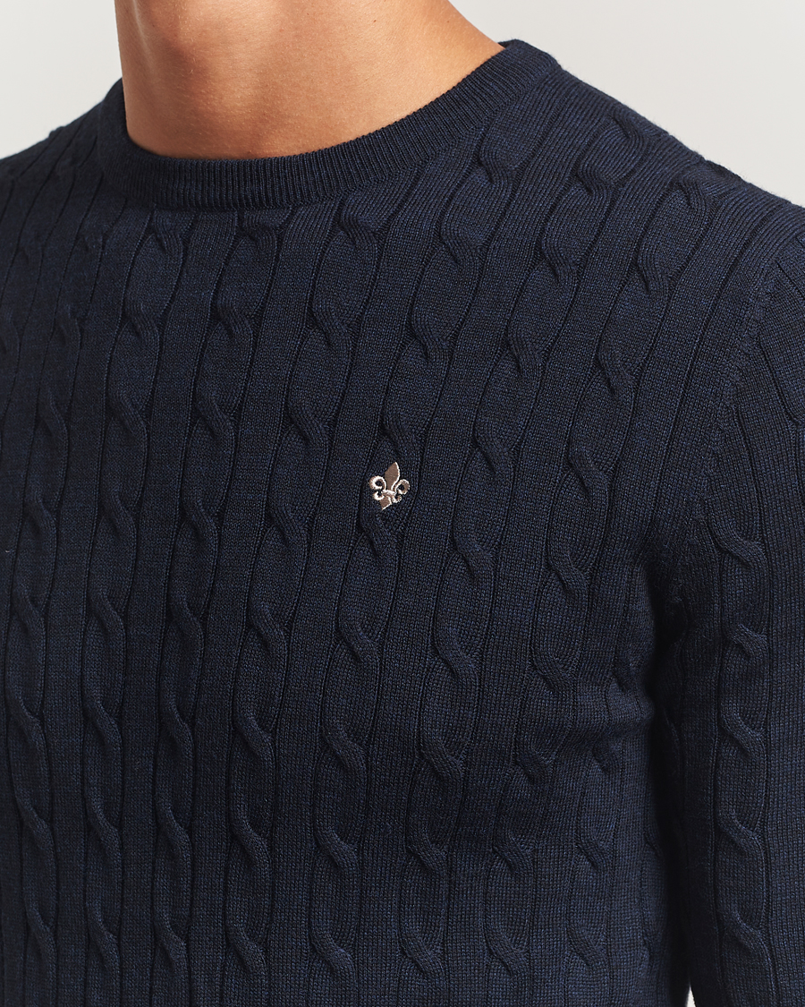 Uomini | Maglieria | Morris | Merino Cable O-Neck Navy