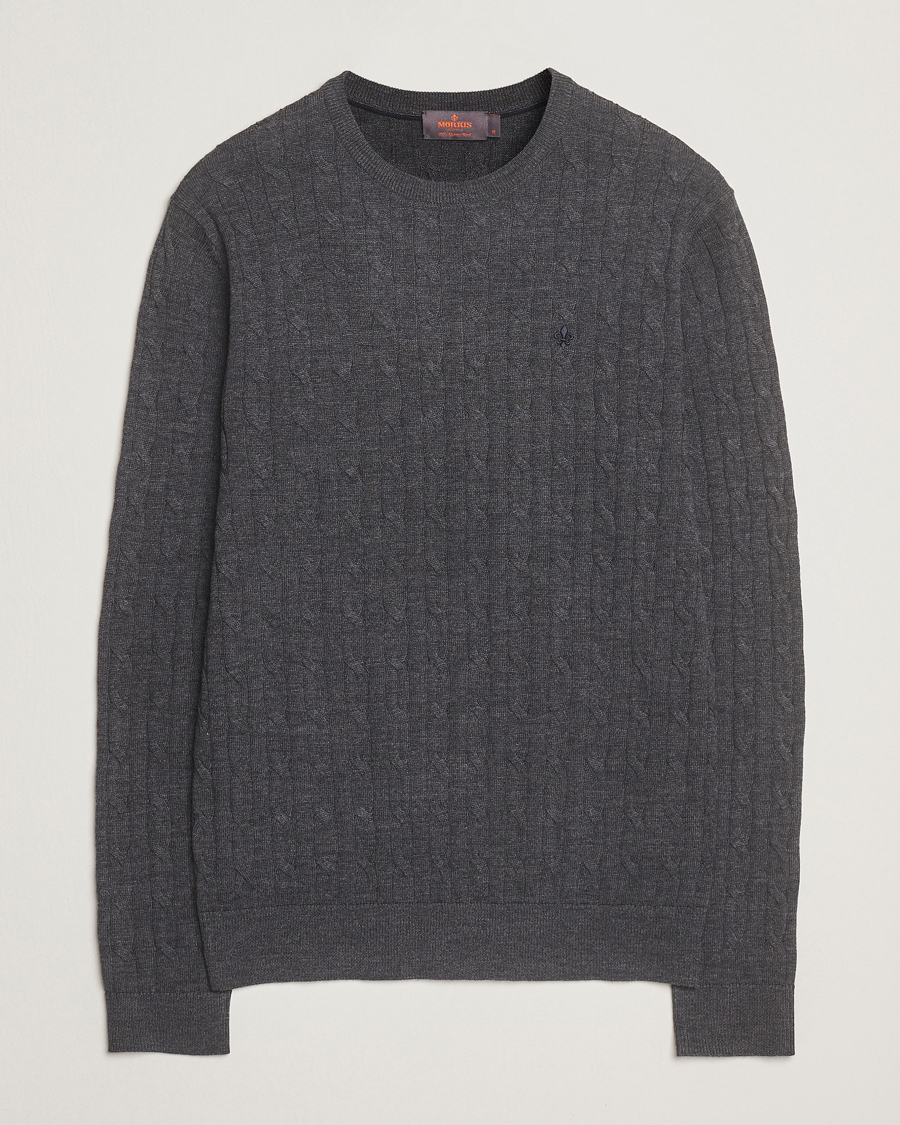 Uomini | Maglieria | Morris | Merino Cable O-Neck Grey