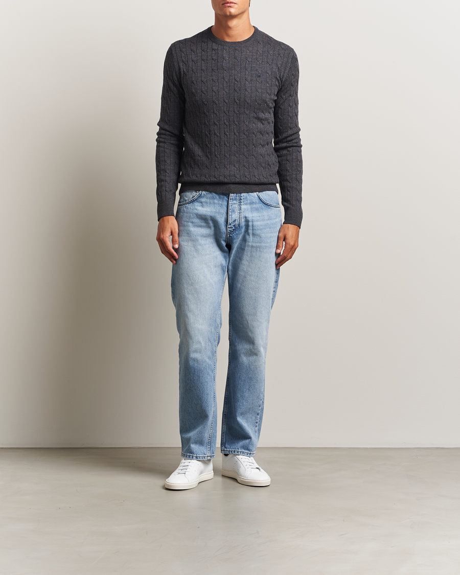 Uomini | Maglieria | Morris | Merino Cable O-Neck Grey