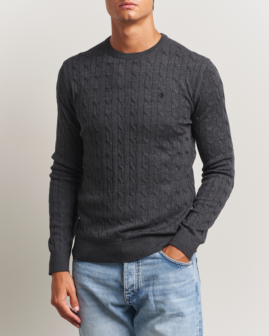 Uomini | Maglieria | Morris | Merino Cable O-Neck Grey