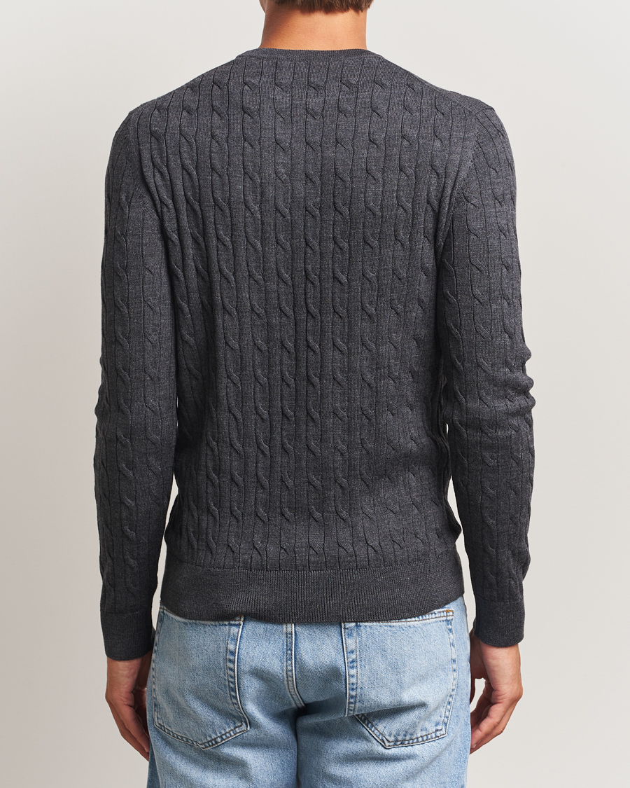 Uomini | Maglieria | Morris | Merino Cable O-Neck Grey