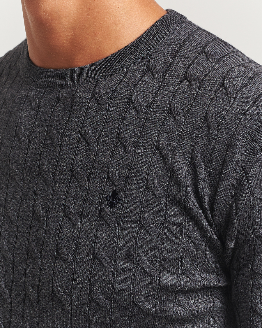 Uomini | Maglieria | Morris | Merino Cable O-Neck Grey