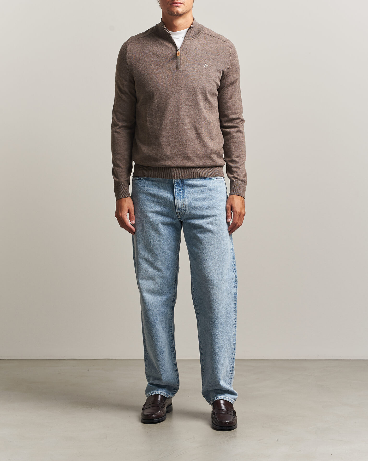 Uomini | Maglieria | Morris | John Merino Half Zip Brown