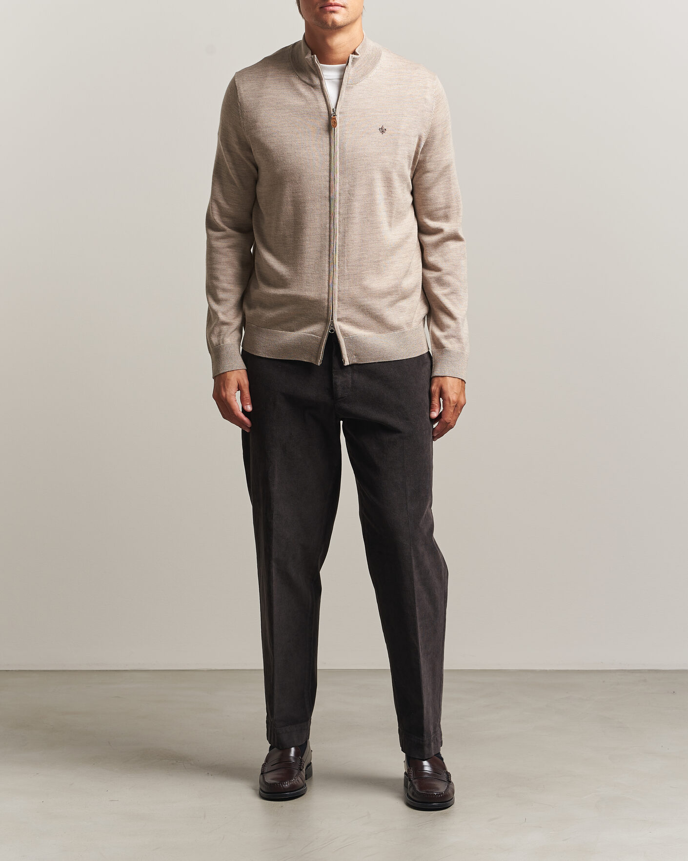 Uomini | Maglieria | Morris | Merino Full Zip Cardigan Khaki
