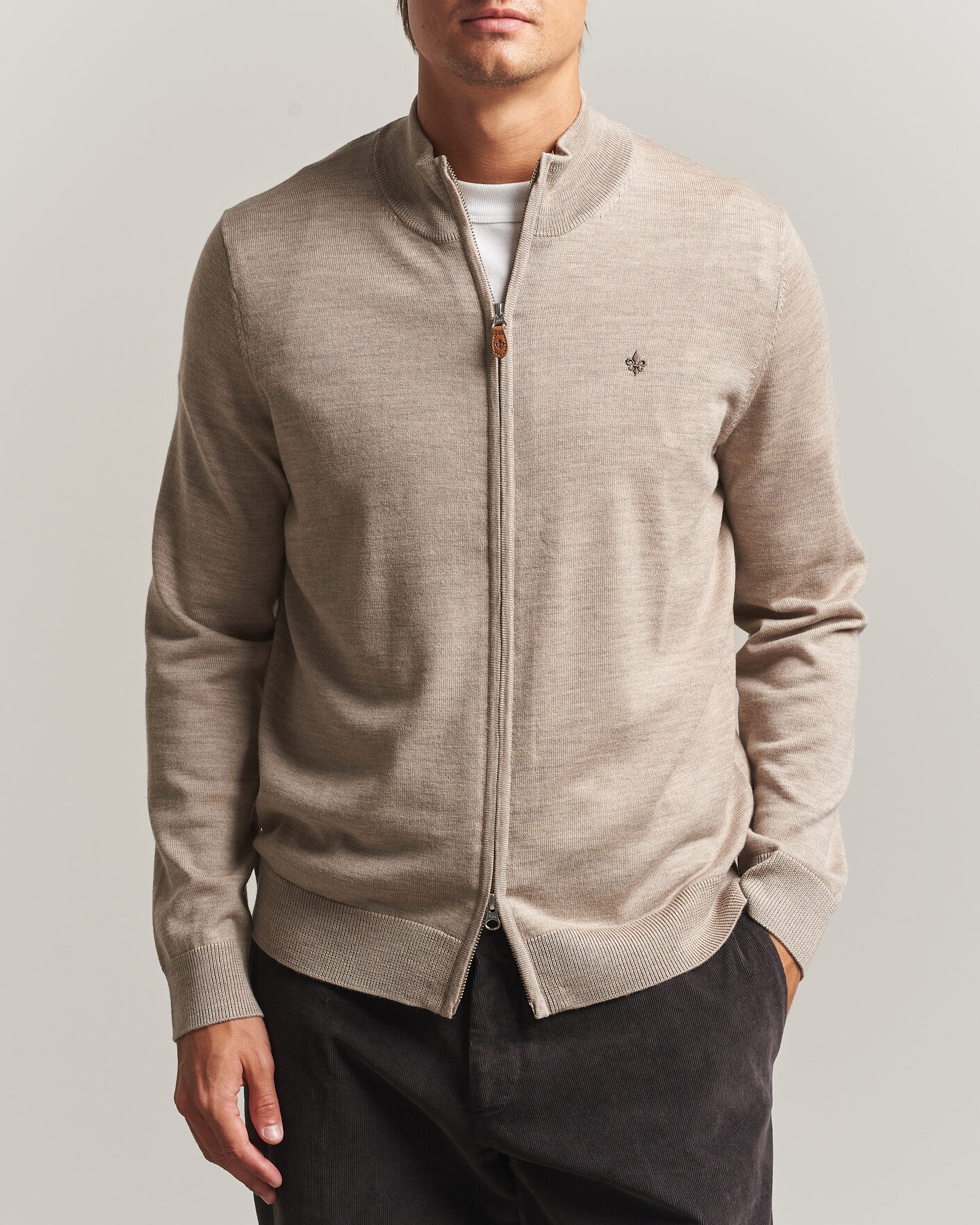 Uomini | Maglieria | Morris | Merino Full Zip Cardigan Khaki