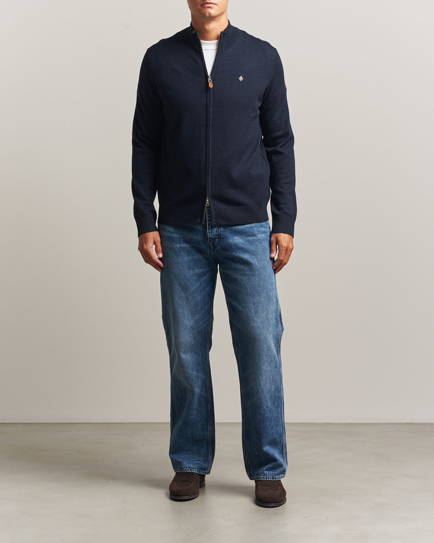 Uomini | Maglieria | Morris | Merino Full Zip Cardigan Navy