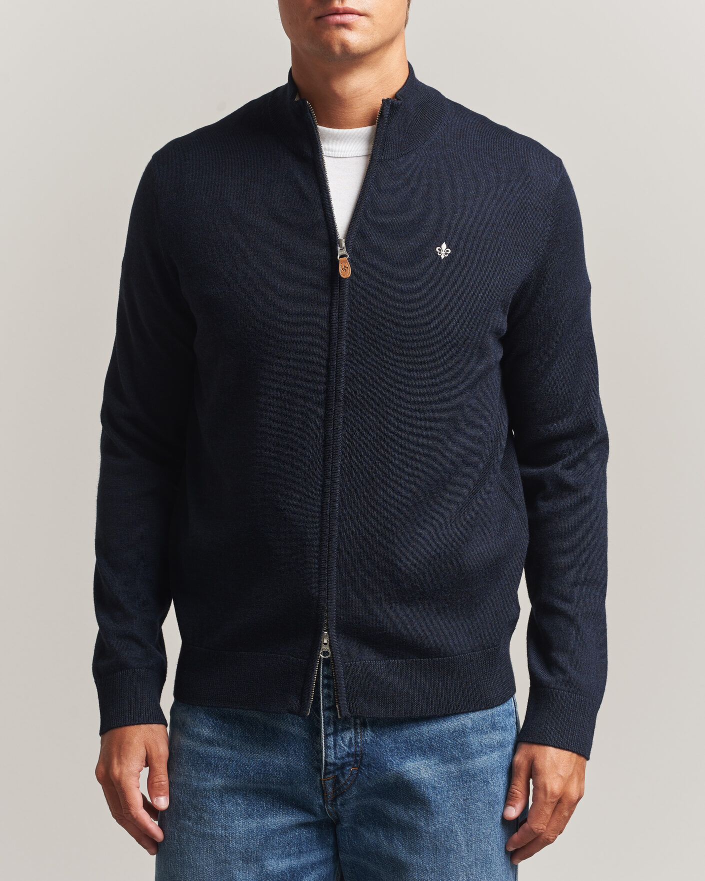 Uomini | Maglieria | Morris | Merino Full Zip Cardigan Navy