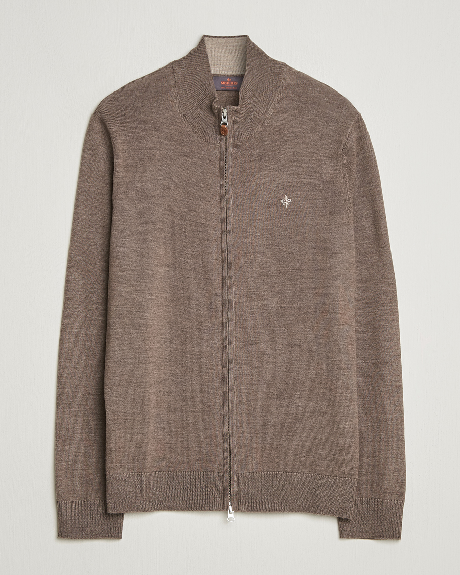 Uomini | Maglieria | Morris | Merino Full Zip Cardigan Brown