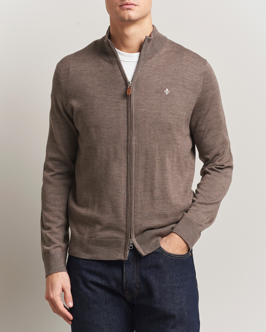 Uomini | Maglieria | Morris | Merino Full Zip Cardigan Brown