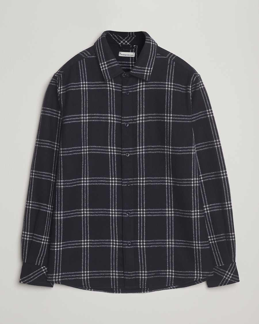 Uomini | Camicie | KnowledgeCotton Apparel | Merino Wool Check Overshirt Blue