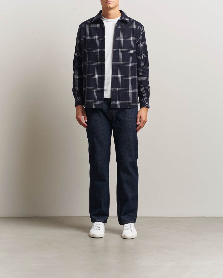 Uomini | Camicie | KnowledgeCotton Apparel | Merino Wool Check Overshirt Blue