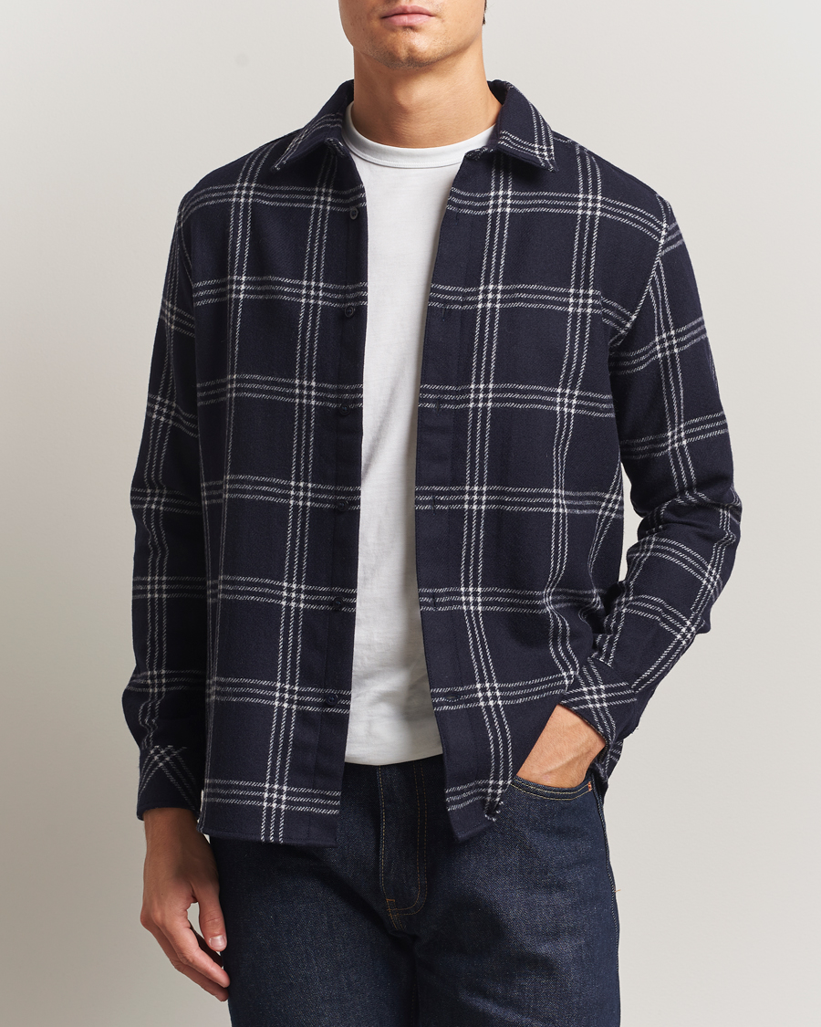 Uomini | Camicie | KnowledgeCotton Apparel | Merino Wool Check Overshirt Blue