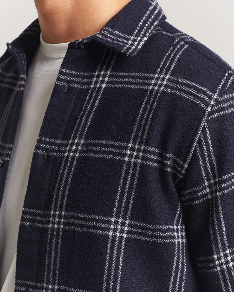 Uomini | Camicie | KnowledgeCotton Apparel | Merino Wool Check Overshirt Blue