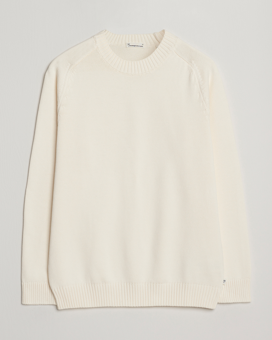 Uomini | Maglieria | KnowledgeCotton Apparel | Plain Knitted Cotton Crewneck Egret
