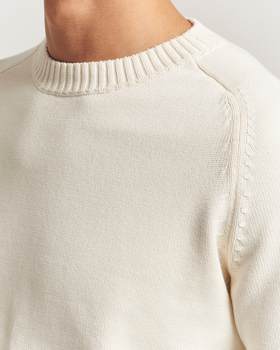 Uomini | Maglieria | KnowledgeCotton Apparel | Plain Knitted Cotton Crewneck Egret
