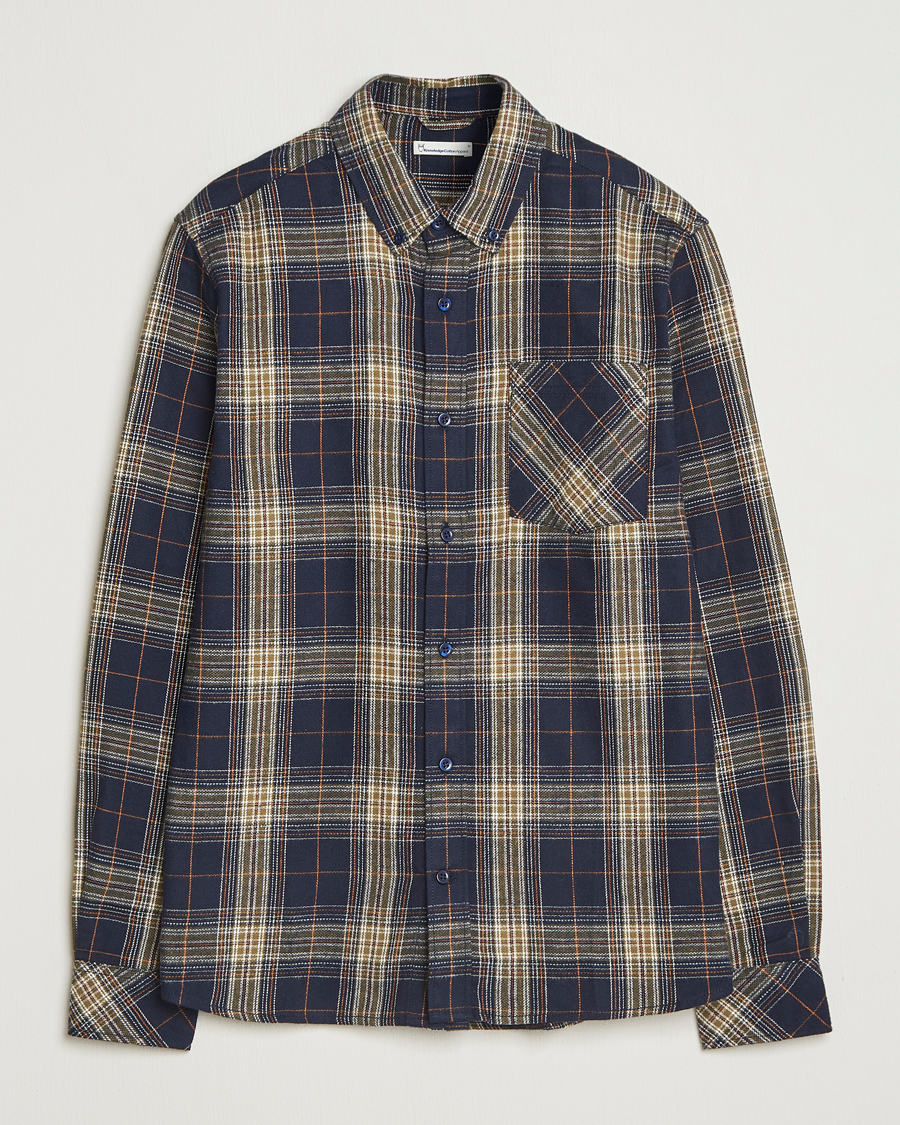 Uomini | Camicie | KnowledgeCotton Apparel | Checked Flannel Shirt Navy/Green