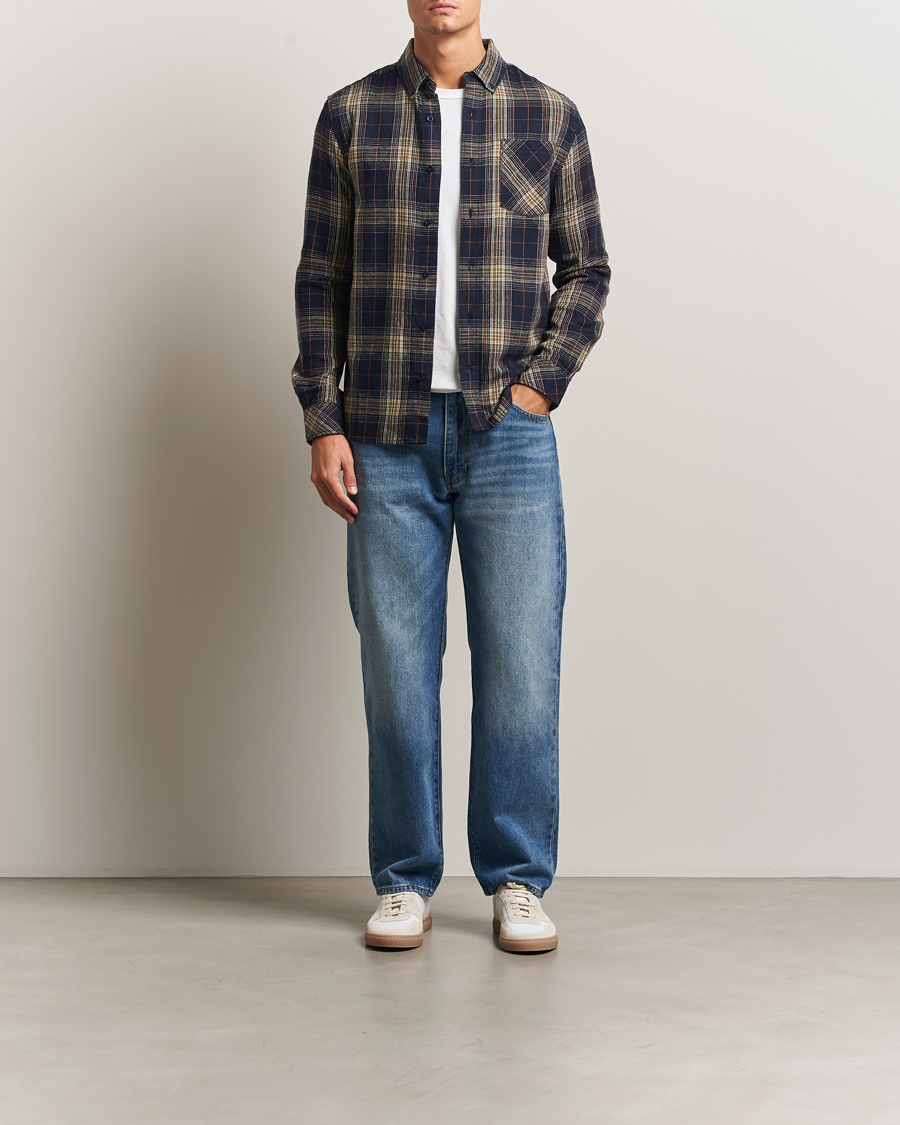 Uomini | Camicie | KnowledgeCotton Apparel | Checked Flannel Shirt Navy/Green