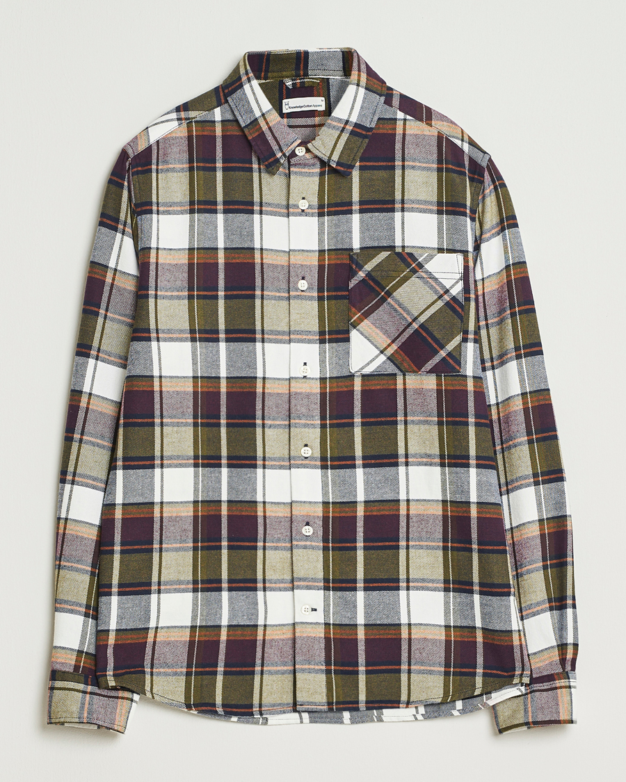 Uomini | Camicie | KnowledgeCotton Apparel | Cotton Checked Flannel Shirt Green