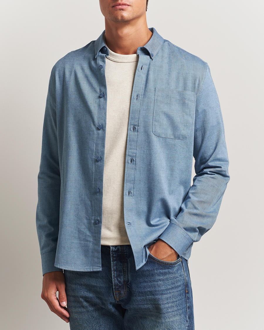 Uomini | Camicie | KnowledgeCotton Apparel | Regular Fit Melange Flannel Shirt Denim