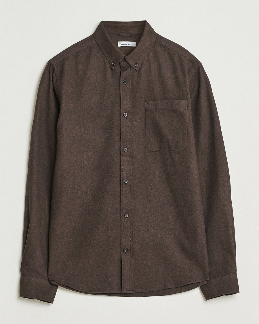 Uomini | Camicie | KnowledgeCotton Apparel | Regular Fit Melange Flannel Shirt Chocolate
