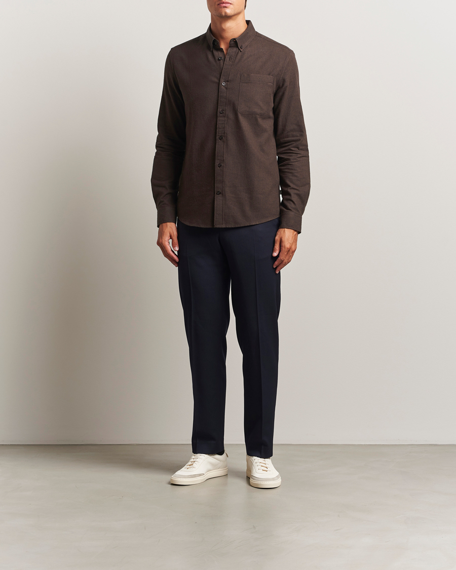 Uomini | Camicie | KnowledgeCotton Apparel | Regular Fit Melange Flannel Shirt Chocolate