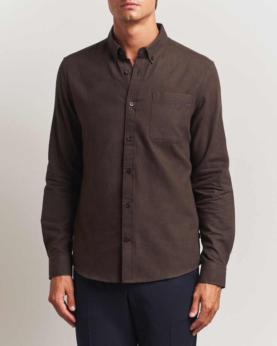 Uomini | Camicie | KnowledgeCotton Apparel | Regular Fit Melange Flannel Shirt Chocolate