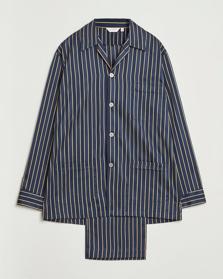 Uomini | Accappatoi & Pigiami | Derek Rose | Striped Cotton Pyjama Set Navy