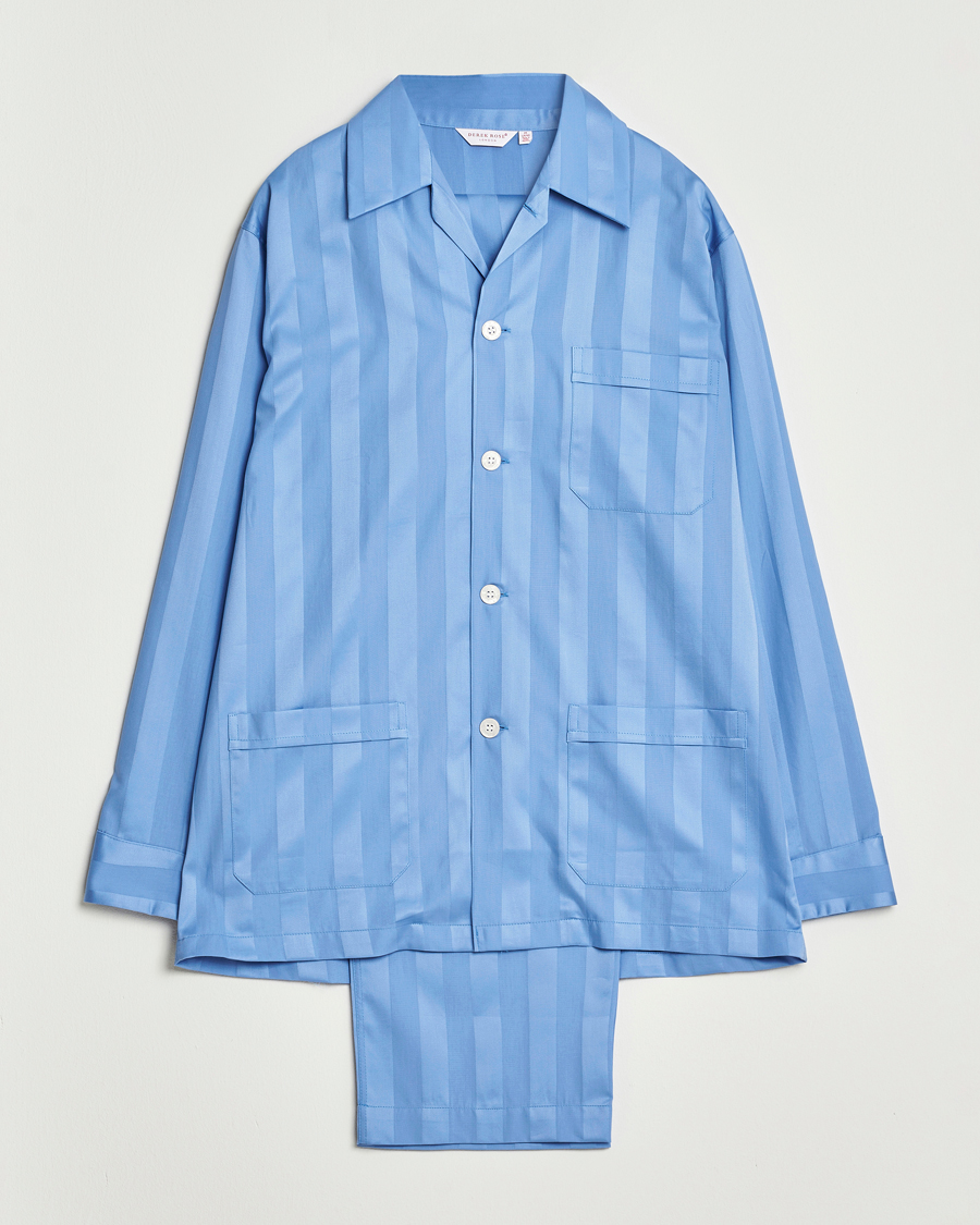 Uomini | Accappatoi & Pigiami | Derek Rose | Striped Cotton Satin Pyjama Set French Blue