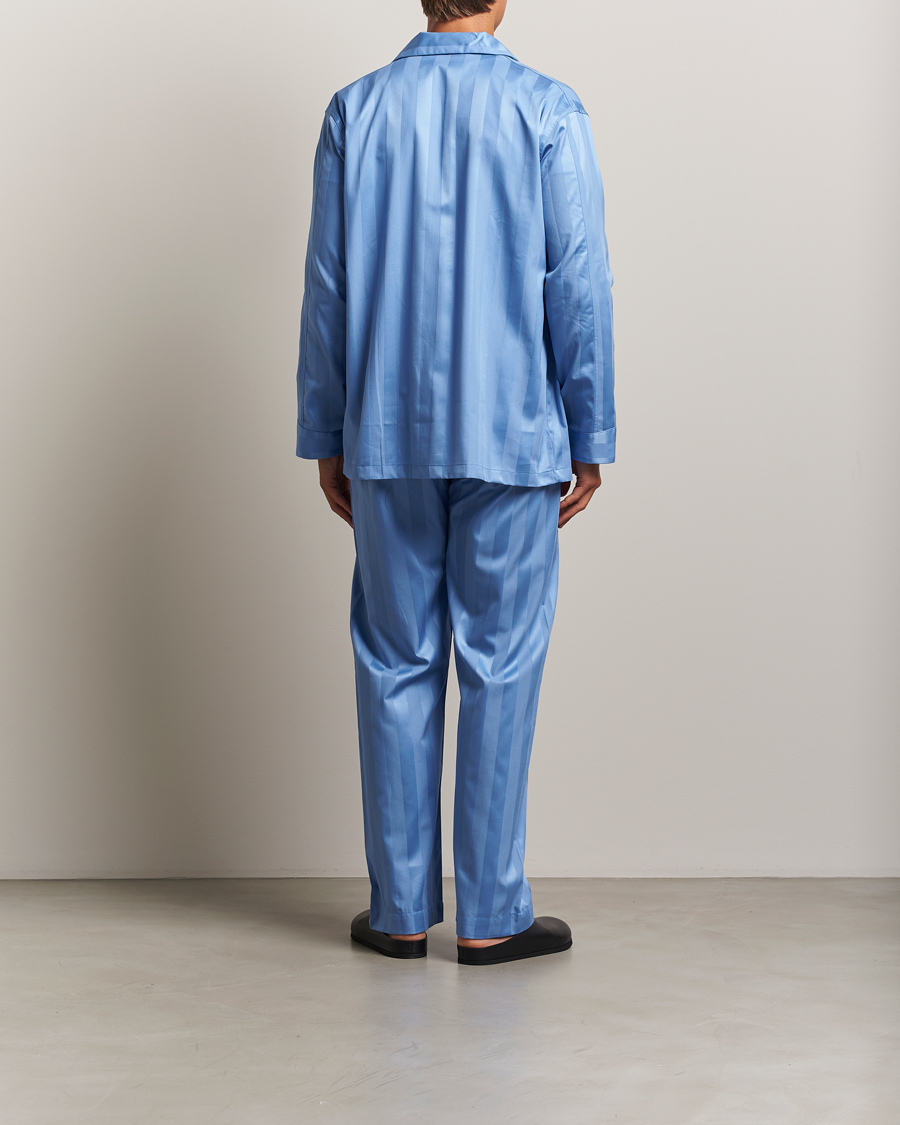 Uomini | Accappatoi & Pigiami | Derek Rose | Striped Cotton Satin Pyjama Set French Blue