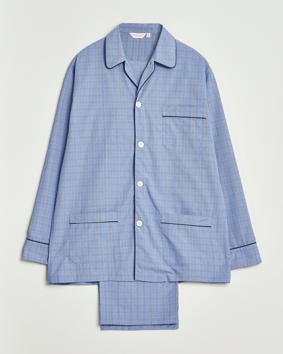 Uomini | Accappatoi & Pigiami | Derek Rose | Piped Cotton Pyjama Set Light Blue