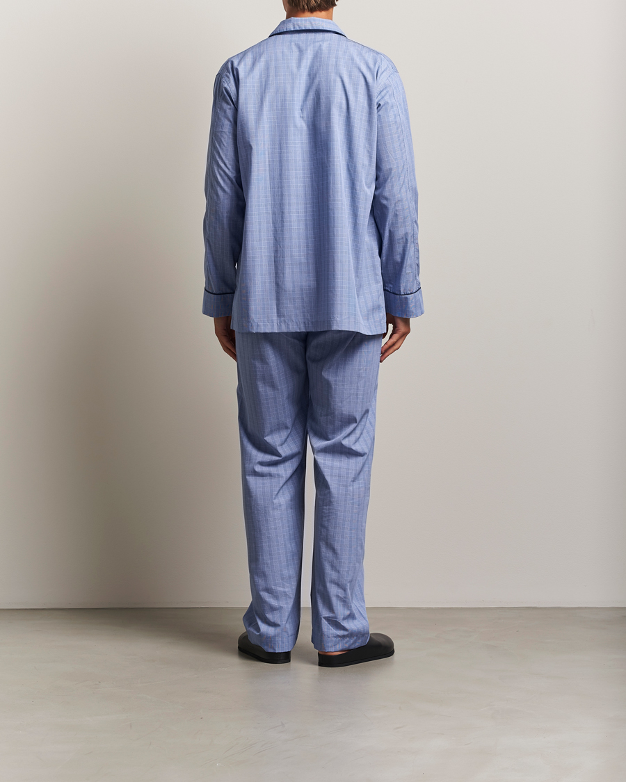 Uomini | Accappatoi & Pigiami | Derek Rose | Piped Cotton Pyjama Set Light Blue