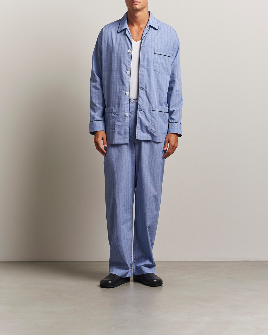 Uomini | Accappatoi & Pigiami | Derek Rose | Piped Cotton Pyjama Set Light Blue