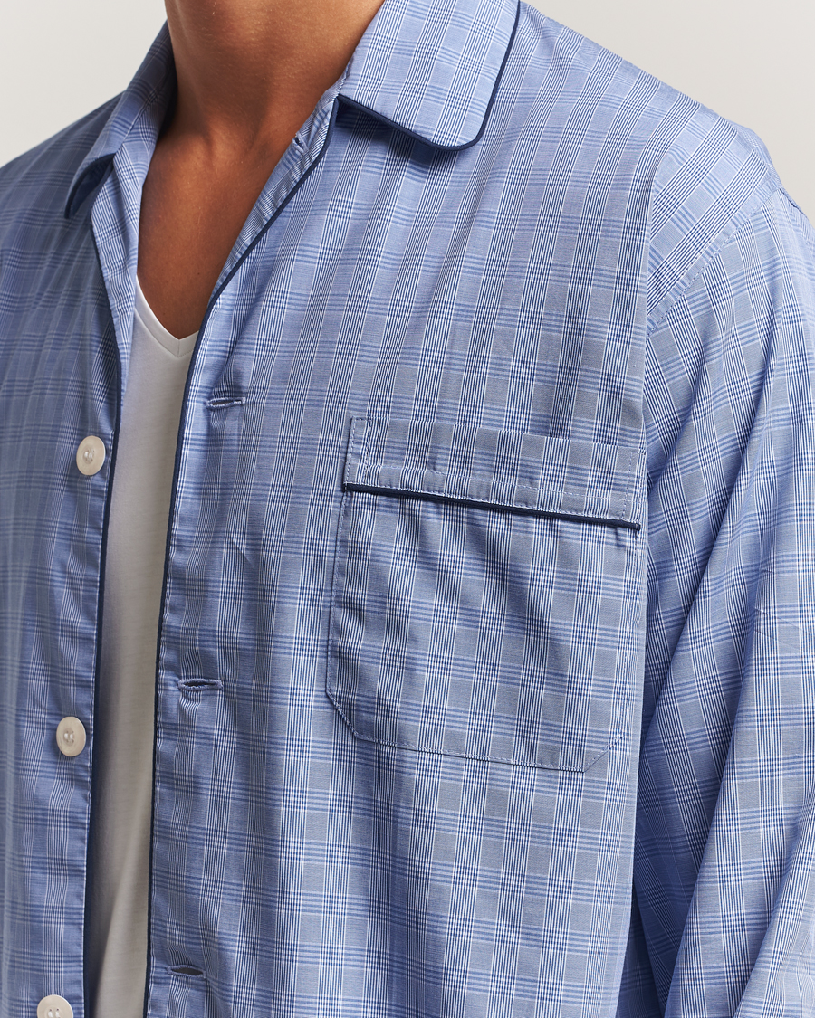 Uomini | Accappatoi & Pigiami | Derek Rose | Piped Cotton Pyjama Set Light Blue