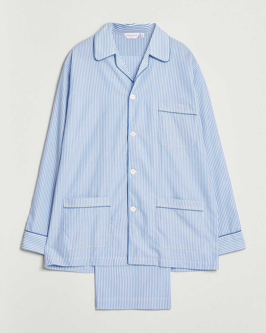 Uomini | Accappatoi & Pigiami | Derek Rose | Striped Piped Cotton Pyjama Set Blue/White