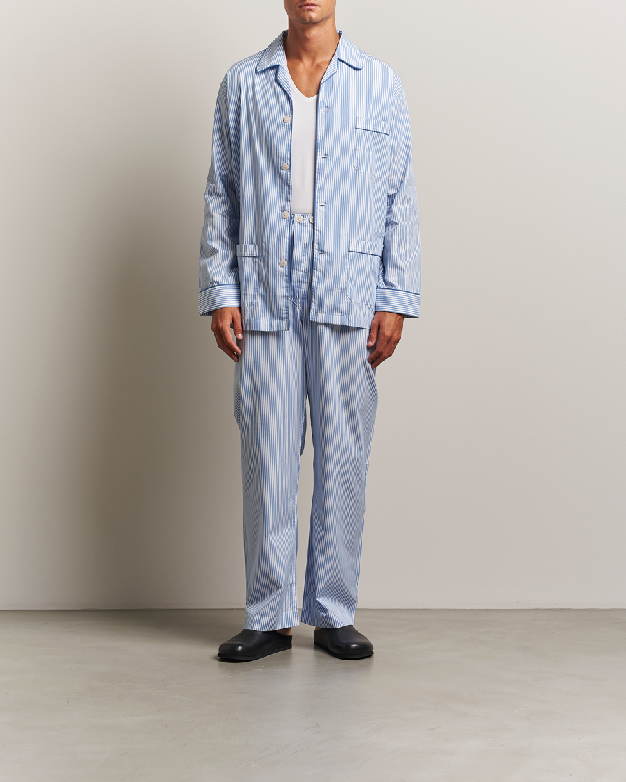 Uomini | Accappatoi & Pigiami | Derek Rose | Striped Piped Cotton Pyjama Set Blue/White