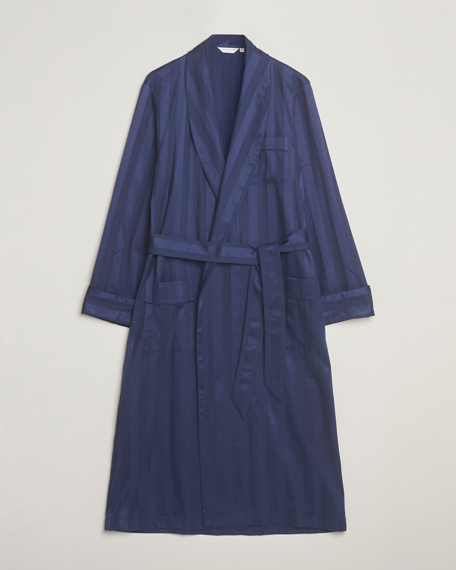 Uomini | Accappatoi & Pigiami | Derek Rose | Striped Cotton Dressing Gown Navy