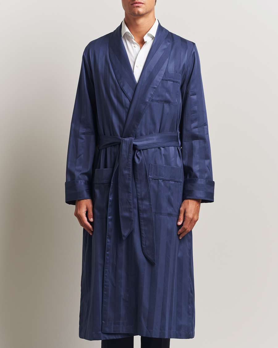 Uomini | Accappatoi & Pigiami | Derek Rose | Striped Cotton Dressing Gown Navy