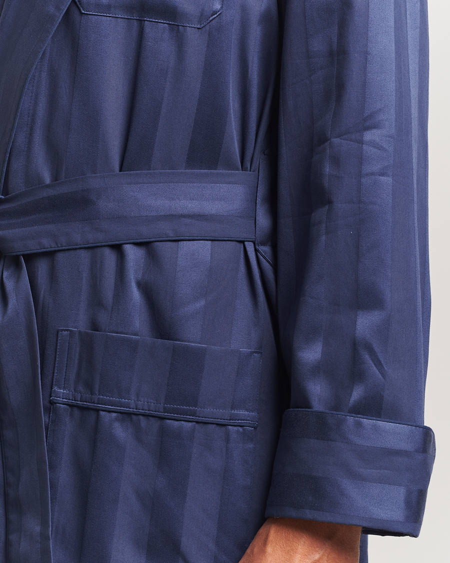 Uomini | Accappatoi & Pigiami | Derek Rose | Striped Cotton Dressing Gown Navy