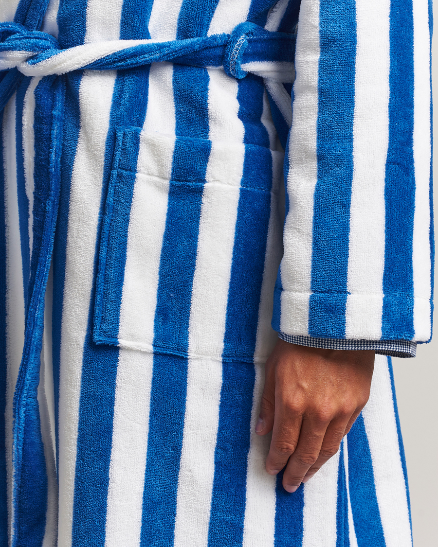 Uomini | Accappatoi & Pigiami | Derek Rose | Striped Cotton Velour Gown Blue/White