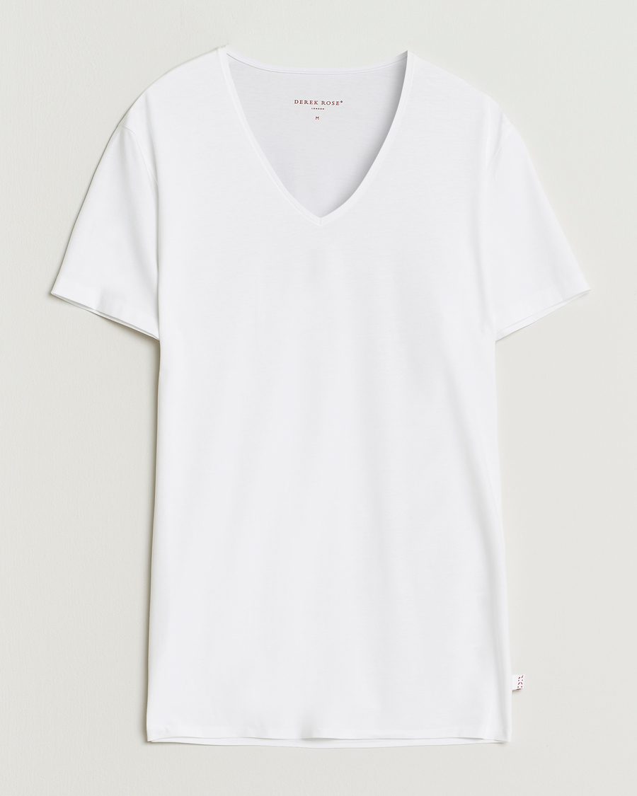 Uomini | T-shirt | Derek Rose | Pima Cotton V-Neck T-Shirt White
