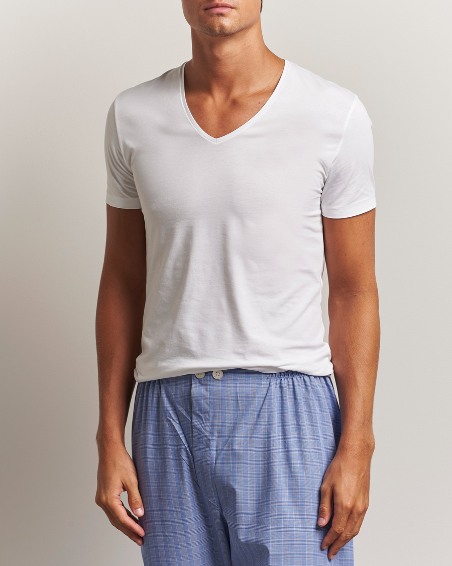Uomini | T-shirt | Derek Rose | Pima Cotton V-Neck T-Shirt White