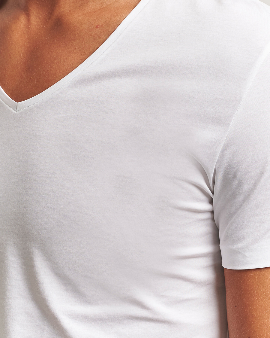 Uomini | T-shirt | Derek Rose | Pima Cotton V-Neck T-Shirt White
